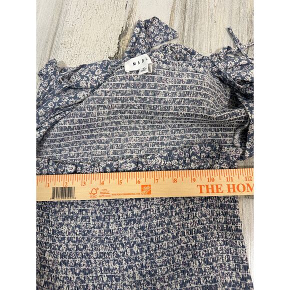 Mable Dusty Blue Floral Midi Dress M | Smocked Halter | Ruffle Hem | MSRP $90 - Picture 8 of 10